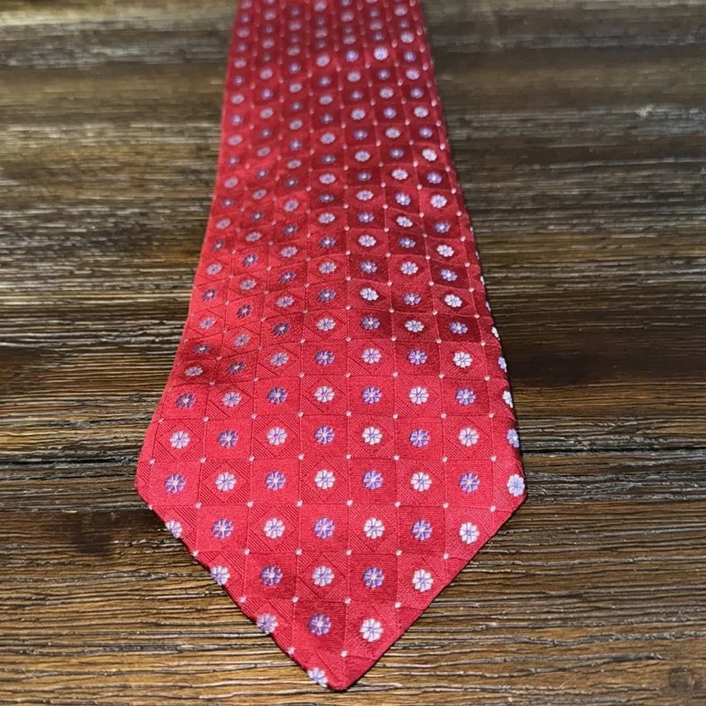 Ike Behar Red Tie with Flowers silk